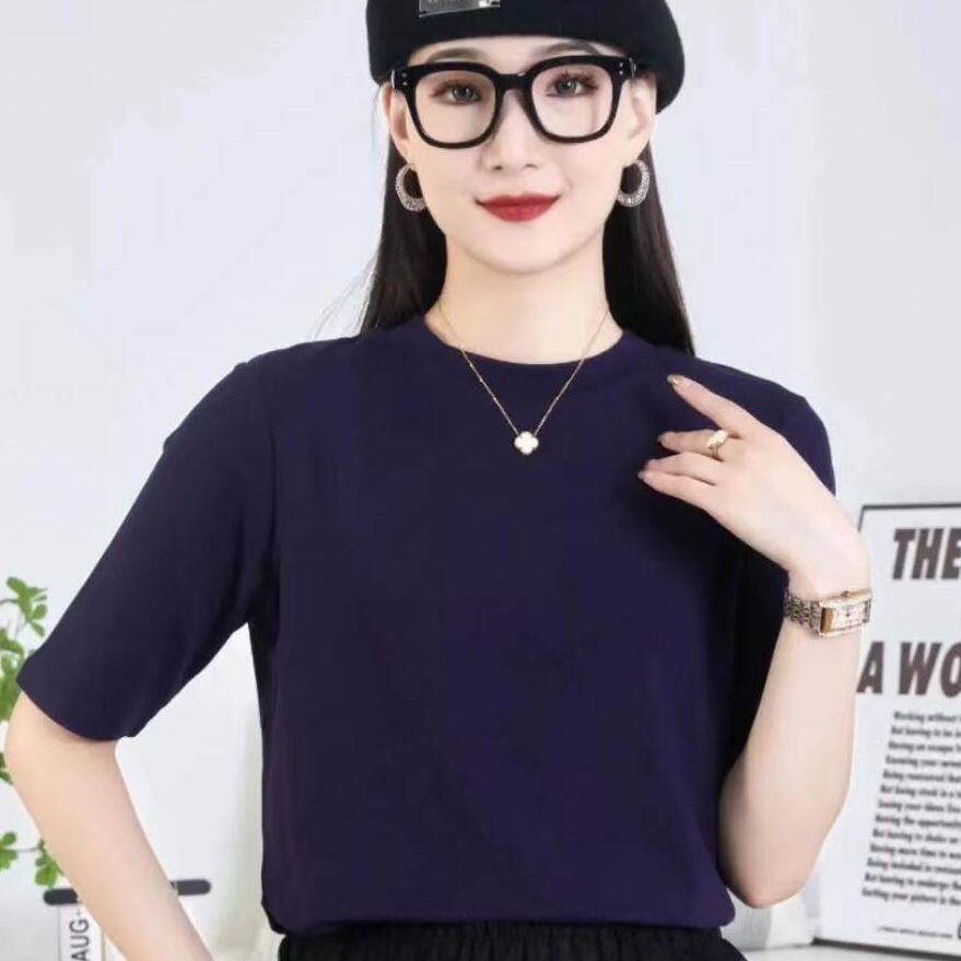 新款女装五分袖内搭宽松半高圆领中袖t恤打底衫ins潮女短款上衣