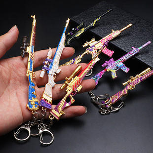P90金属迷你吃鸡枪模型挂件钥匙扣玩具饰品AK沙鹰DP28轻机狗砸UZI