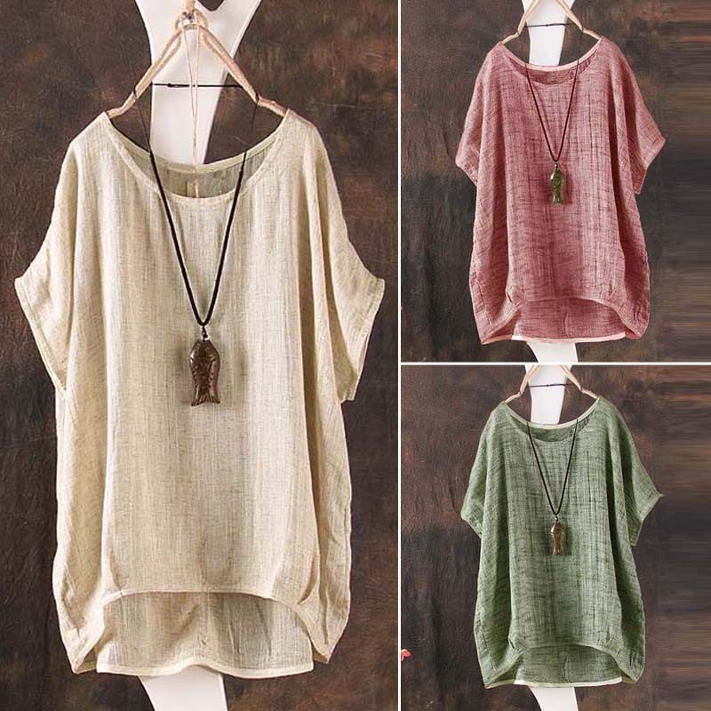 Cotton and linen Leisure loose T-shirt women tops宽松亚麻t恤图片