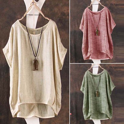 Cotton and linen Leisure loose T-shirt women tops宽松亚麻t恤