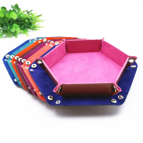 Hexagonal velvet cloth dice tray collapsible storage box