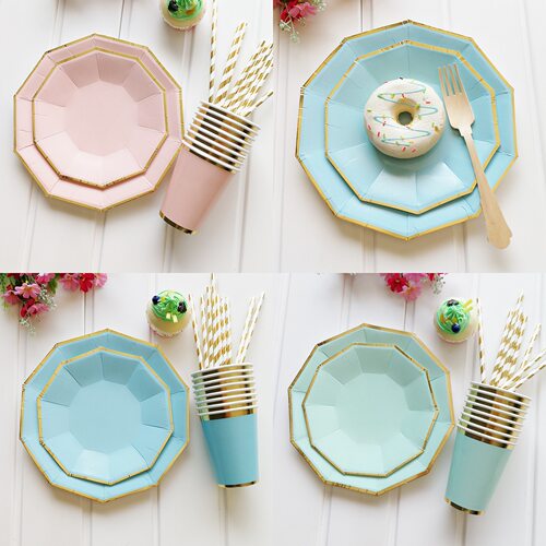 Gold Big Party Pack Dinner Plates 一次性烫金色纸制餐具杯盘子