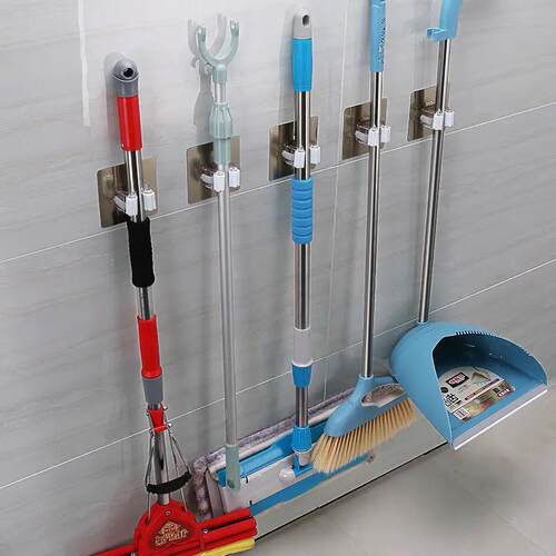 1pcs Punch-free Mop Holder Bathroom Shelf Wall-Mounted Mop跨