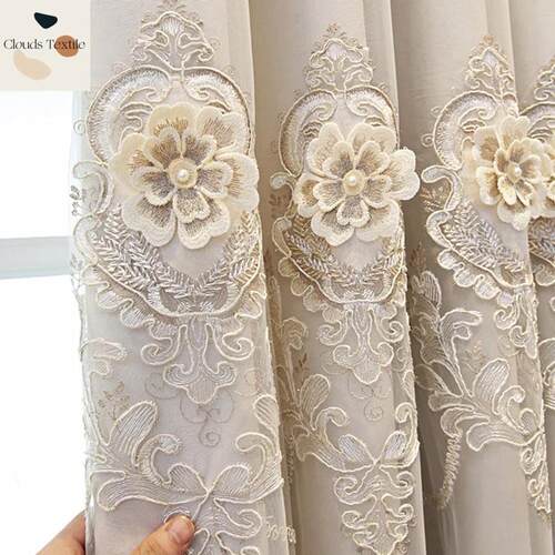 Luxurious Romantic Embossed Embroidery Sheer Curtain For跨境
