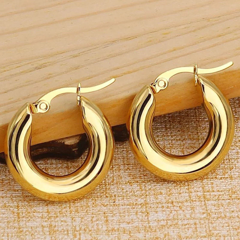 Surgical Steel Gold Tone Women Chunky Hoops Earrings Gift