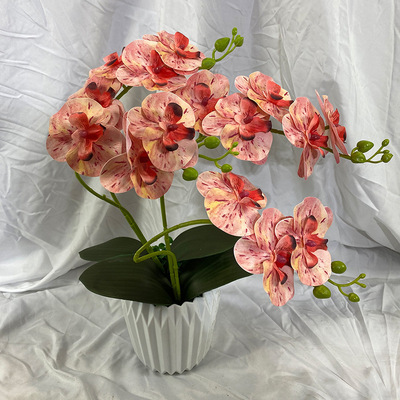 2 Branch With Orchid Leaf Artificial Flower Phalaenopsis跨境