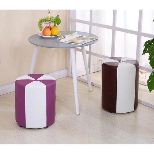 Small Stool Solid Wood Sofa Stool Leather Round Stool for Li