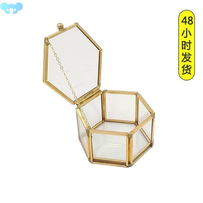 Hexagon Transparent Glass Ring Box Wedding Ring Box Geometri