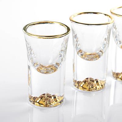 Crystal Liquor Spirits Shot Glasses Gold Foil Rim Mountain跨