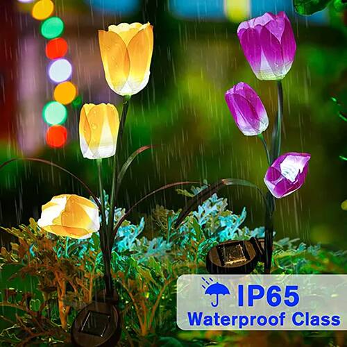 Solar LED Light Outdoor Tulip Rose Flower Lamp Landscape Gar