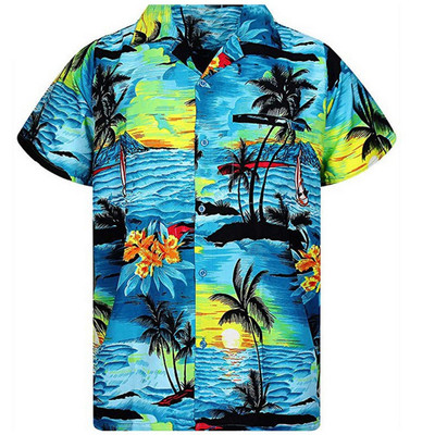 2024 Men SHirt SuMMer Men'S CaSual Button Hawaii Pri