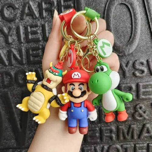 Kawaii Super Mario Pvc Keychain Cute Yoshi Bowser Figure Cou