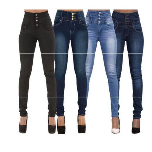 Fashion elastic high waist jeans women pencil