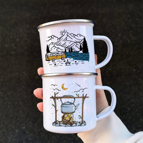 Caravan Printed Camper Mugs Camping Enamel Mug  Adventure跨