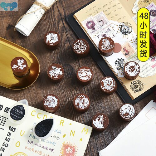 Vintage Mountain books bird flower decoration stamp wooden跨