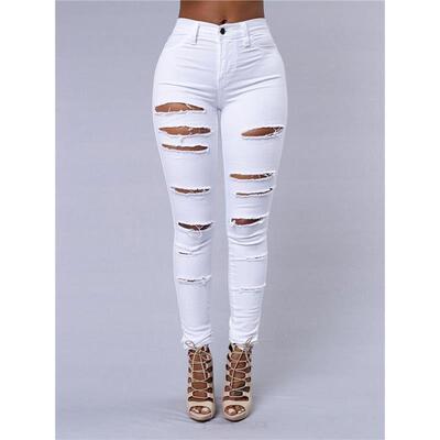2018Fashion elastic trousers jeans women ladies pants女裤
