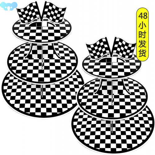 Racing Car Themed Cake Stand 3 Tier Paper Black and White Ch