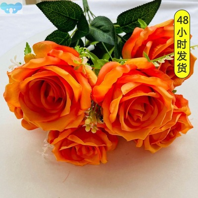 Orange Artificial Silk Roses Simulation Flowers Wedding跨境