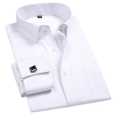 2024 Men French Cuff Dress Shirt Cufflinks  New White Long S