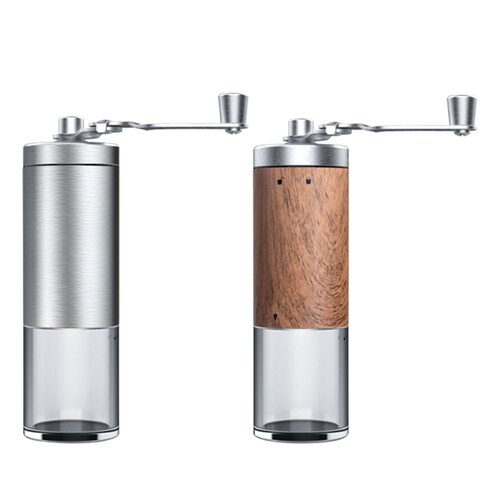 50LF Portable Wood Grain Hand Manual Coffee Grinder Silver跨
