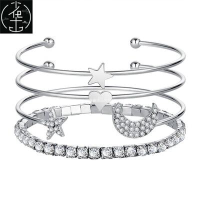 4pcs Diamond-studded star moon bracelet woman accessories