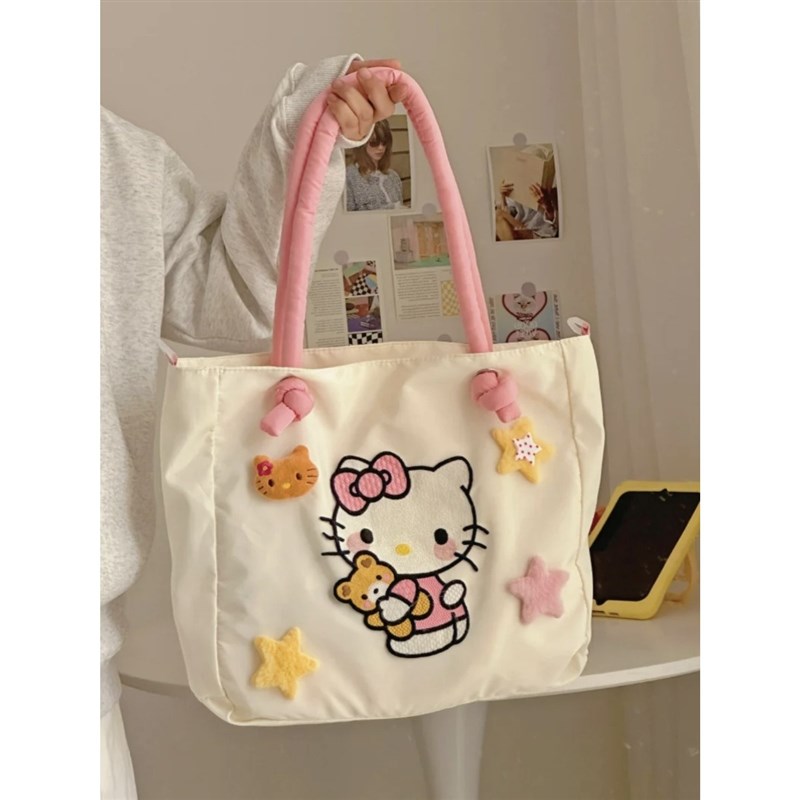 帆布包包女2024新款卡通可爱hellokitty大容量包包KT猫单肩斜挎包