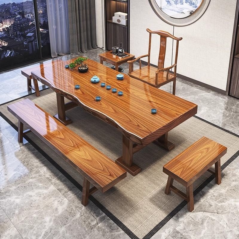 中式实木大板茶台椅组合整板茶桌家用办公室茶几泡茶桌套装一体