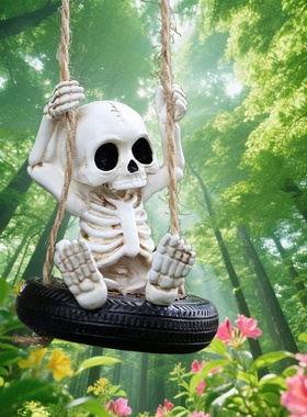 跨境新品荡秋千轮胎骷髅挂件花园庭院树木挂饰万圣节家居墙面装饰