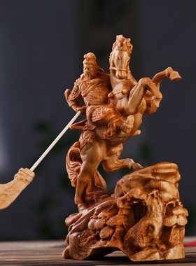 崖柏精雕关公摆件武财神关二爷关羽家居办公室装景区地摊热卖饰品