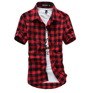 se Homme Mens Checkered Shirts Short Sleeve Shirt Men Blouse