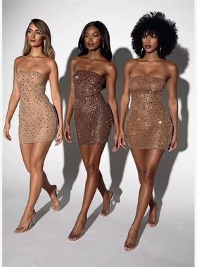 Glitter Mini Dress Rhinestones Shinny Prom Dress Birthday