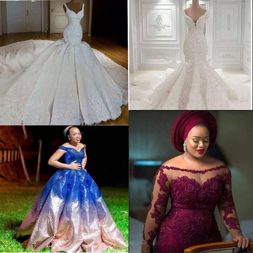 2019女定制结婚礼服婚纱鱼尾拖尾宴会蕾丝连衣裙Wedding dresses