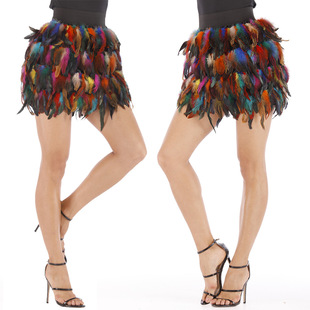 Fashion style costume jazz dance peacock feather skirt stage