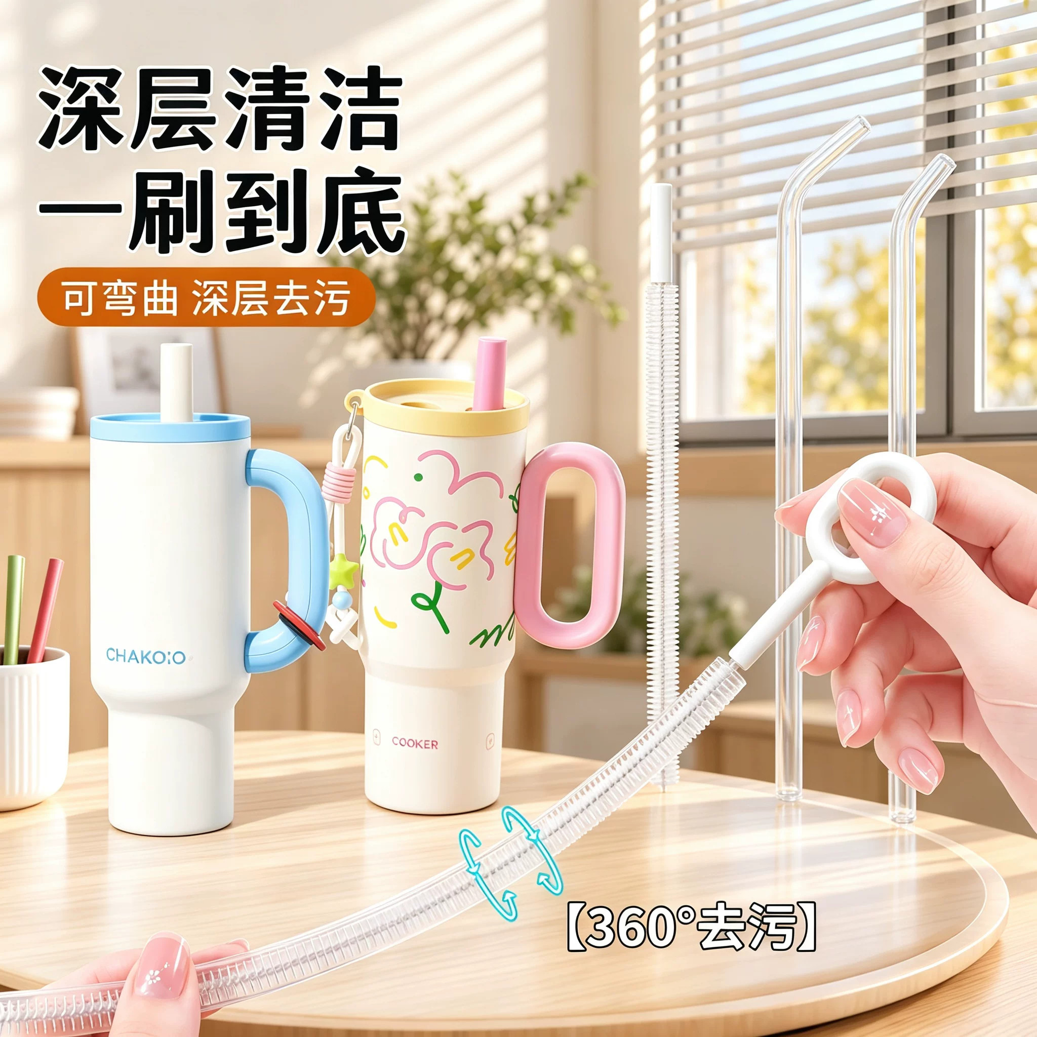 360°旋转硅胶吸管杯瓶缝隙刷
