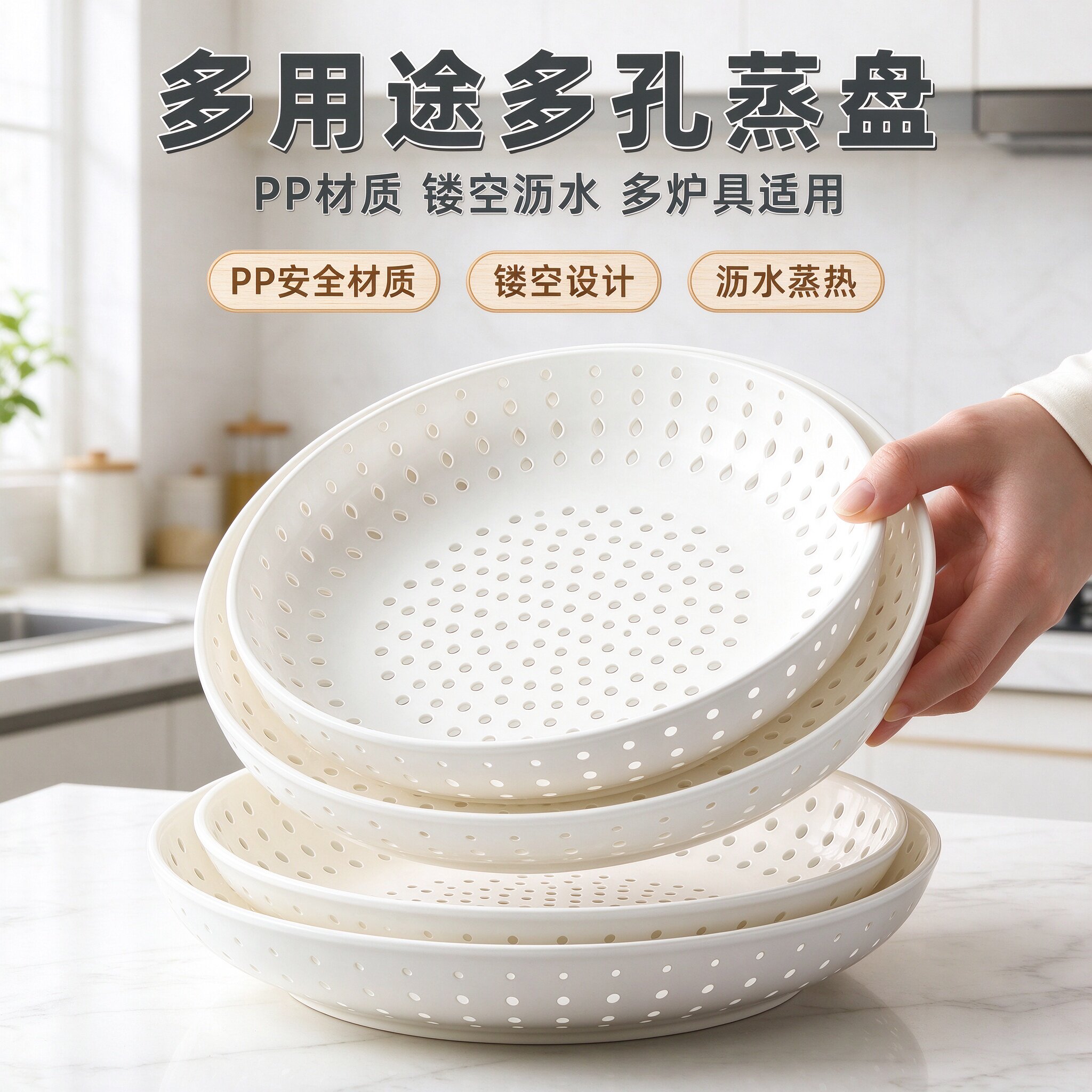 食品级多孔加厚蒸盘沥水饺子盘
