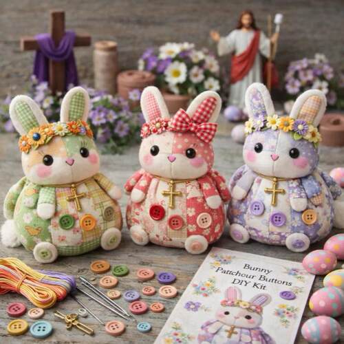 Easter Patchwork Bunny Button Kit纽扣DIY套装复活节拼布兔子
