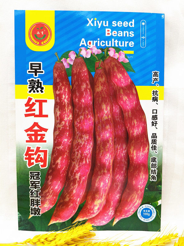 西育早熟红金钩油豆种子四季豆种籽面豆角春季扁豆蔬菜种子100克