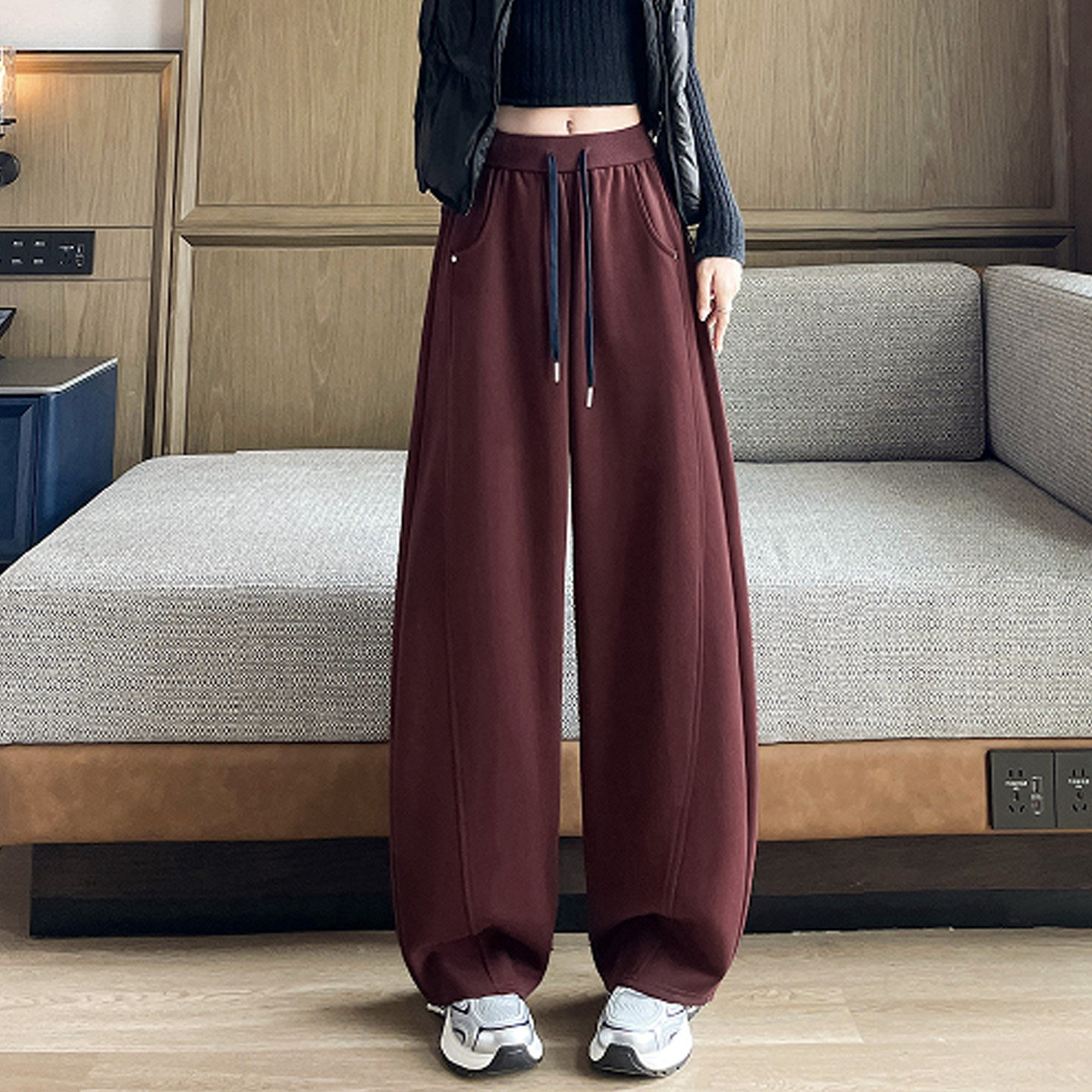 百搭窄版阔腿裤女直筒春秋图片
