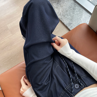 女显瘦直筒休闲卷边牛仔九分2025新款 春秋针织流行条纹窄版 阔腿裤