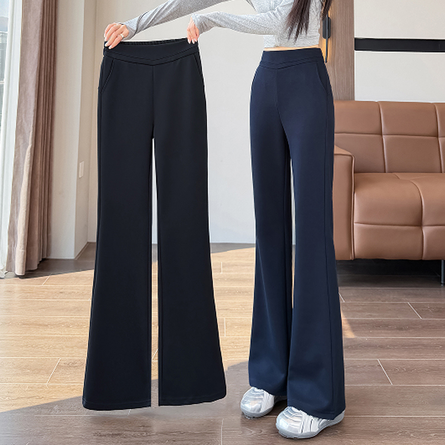 微喇裤女喇叭阔腿直筒裤子春秋冬季休闲运动卫裤高腰垂感显瘦百搭