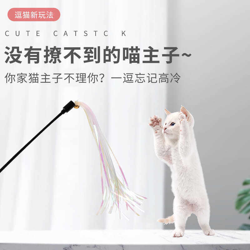 响纸条玩具发声流苏逗猫棒耐咬磨牙弹力塑料手柄铃铛发声逗猫神器