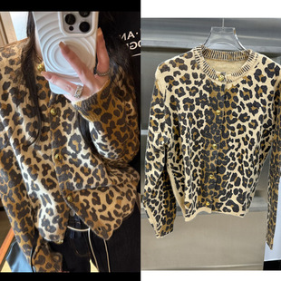 复古豹纹开衫野性时髦感中古毛衣开衫外套小版修身显瘦女早秋新款