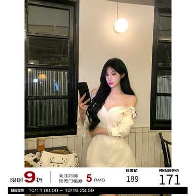 牛了牛了 网纱拼接长袖连衣裙女2025秋季新款衬衫裙a字裙名媛裙子