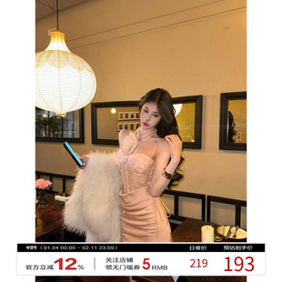 牛牛【双生花】法式轻奢名媛性感辣妹蕾丝鱼骨连衣裙N25Q30240