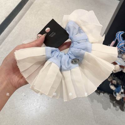 韩国头饰蓝色格子大肠发圈