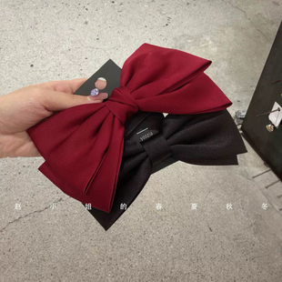 韩国发饰高级感缎面蝴蝶结公主半扎弹簧夹法式慵懒风马尾顶夹