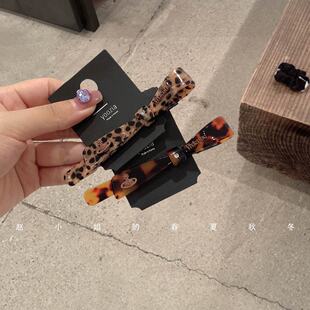 韩国发饰高级感醋酸后脑勺半扎一字夹复古甜美可爱豹纹蝴蝶结顶夹