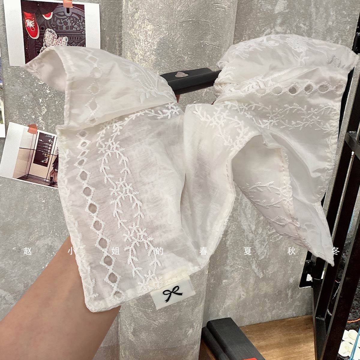 白色清新方巾小众设计刺绣韩国发绳头圈高雅清新可爱甜美头圈