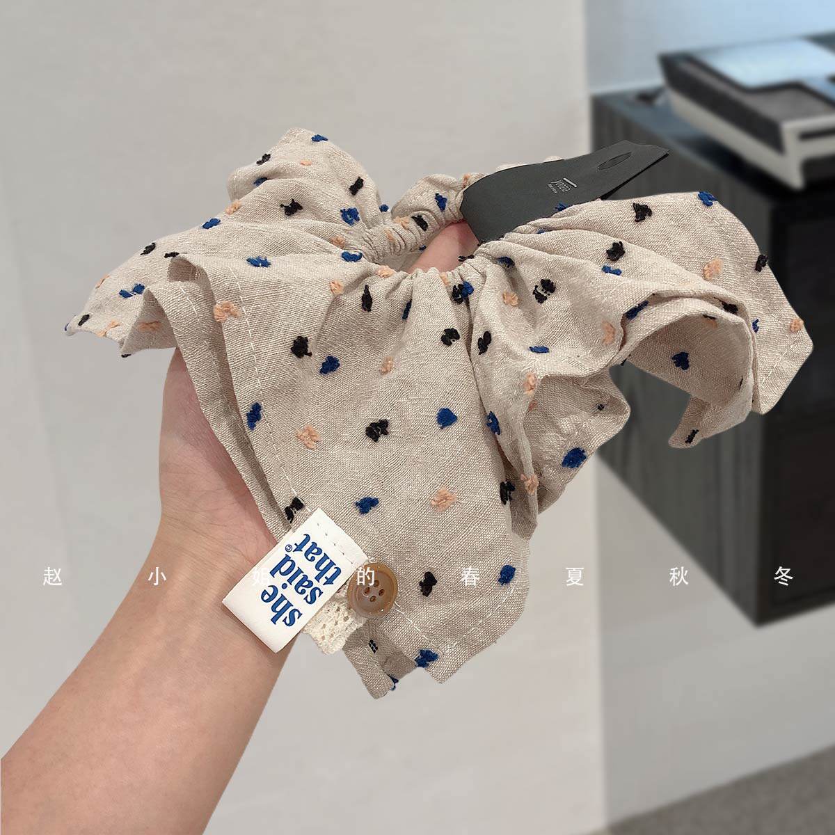 韩国发饰韩系时尚洋气点点头圈高级感温柔纽扣低马尾方巾大肠发圈