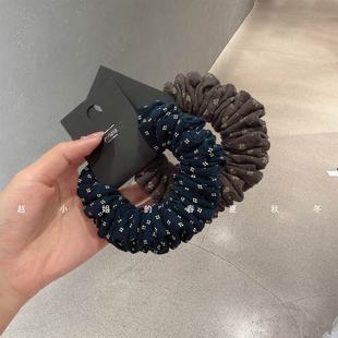 韩国发饰复古气质百搭扎低马尾头饰发绳高级感褶皱小蛮腰印花发圈